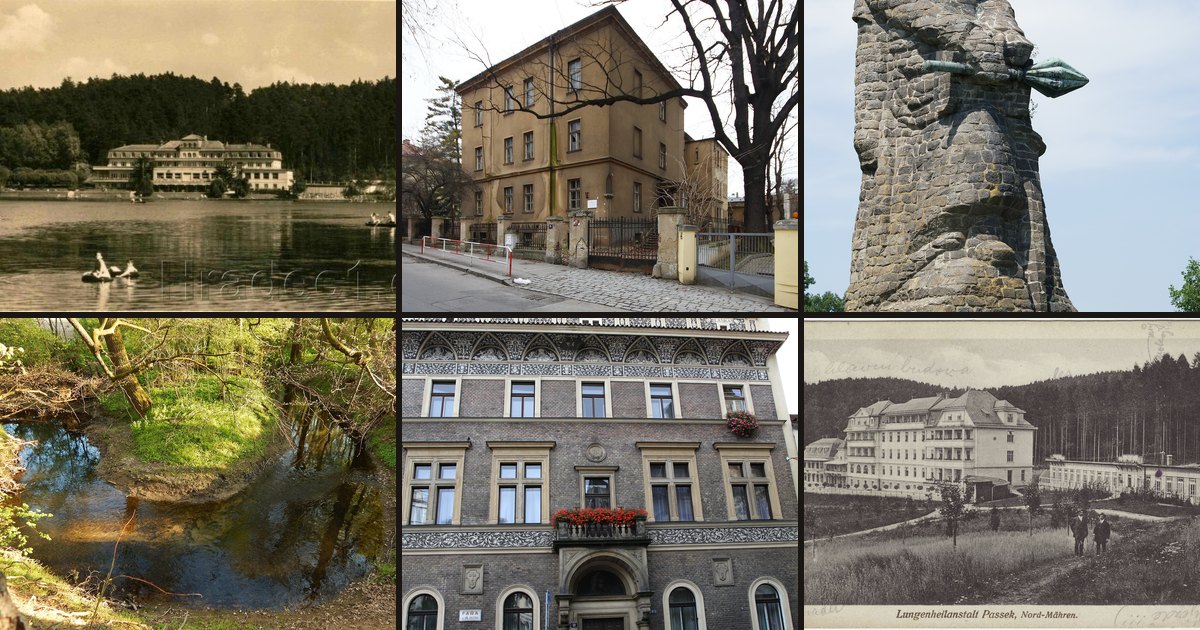 Koláž míst z rozcestníku Místa - budovy a mosty, které mají svůj příběh